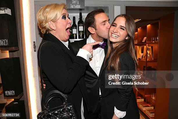 Claudia Effenberg, and her daughter Lucia Strunz and Marcel Remus during the Smoking Cocktail at Kaefer Atelier on January 26, 2016 in Munich,...