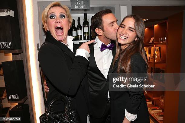 Claudia Effenberg, and her daughter Lucia Strunz and Marcel Remus during the Smoking Cocktail at Kaefer Atelier on January 26, 2016 in Munich,...