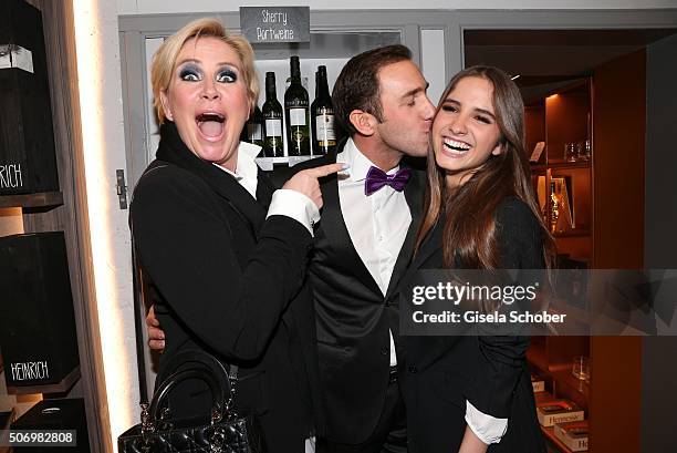 Claudia Effenberg, and her daughter Lucia Strunz and Marcel Remus during the Smoking Cocktail at Kaefer Atelier on January 26, 2016 in Munich,...