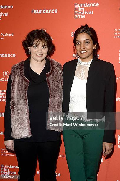 Writer Amy Fox and director Meera Menon attend the "Equity" Premiere during the 2016 Sundance Film Festival at Library Center Theater on January 26,...
