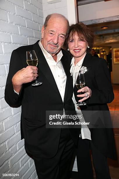 Ralph Siegel and his ex wife Dunja Siegel during the Smoking Cocktail at Kaefer Atelier on January 26, 2016 in Munich, Germany.