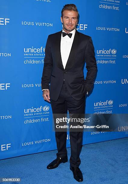 Honoree David Beckham arrives at the 6th Biennial UNICEF Ball at the Beverly Wilshire Four Seasons Hotel on January 12, 2016 in Beverly Hills,...