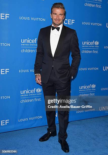 Honoree David Beckham arrives at the 6th Biennial UNICEF Ball at the Beverly Wilshire Four Seasons Hotel on January 12, 2016 in Beverly Hills,...