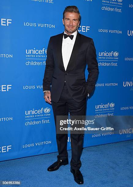 Honoree David Beckham arrives at the 6th Biennial UNICEF Ball at the Beverly Wilshire Four Seasons Hotel on January 12, 2016 in Beverly Hills,...