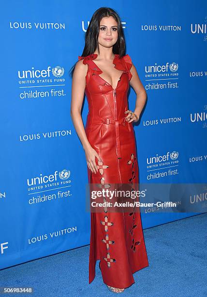 Actress/singer Selena Gomez arrives at the 6th Biennial UNICEF Ball at the Beverly Wilshire Four Seasons Hotel on January 12, 2016 in Beverly Hills,...