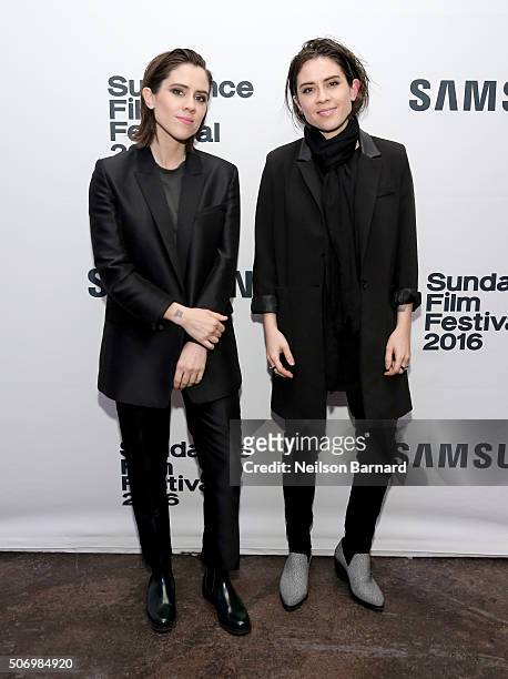 Pop duo Tegan And Sara attend Samsung Presents The Intervention Happy Hour at the Samsung Studio during The Sundance Film Festival 2016 on January...