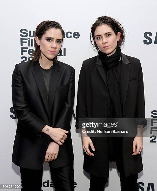 Pop duo Tegan And Sara attend Samsung Presents The Intervention Happy Hour at the Samsung Studio during The Sundance Film Festival 2016 on January...