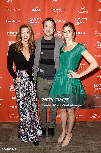 Alysia Reiner, Trevor Groth and Sarah Megan Thomas attend the "Equity" Premiere during the 2016 Sundance Film Festival at Library Center Theater on...