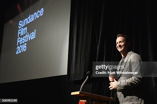 Sundance Film Festival Director of Programming Trevor Groth speaks onstage at the "Equity" Premiere during the 2016 Sundance Film Festival at Library...