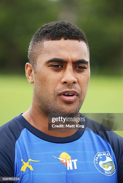 Michael Jennings speaks to the media during a Parramatta Eels NRL media opportunity at Old Saleyards Reserve on January 27, 2016 in Sydney, Australia.