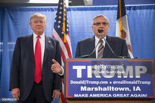 Sheriff Joe Arpaio of Maricopa County, Arizona endorses Republican presidential candidate Donald Trump prior to a rally on January 26, 2016 in...