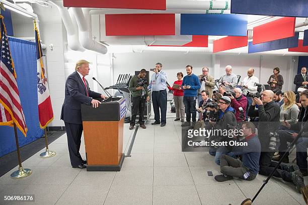 Republican presidential candidate Donald Trump speaks to the press prior to a rally on January 26, 2016 in Marshalltown, Iowa. Sheriff Joe Arpaio,...