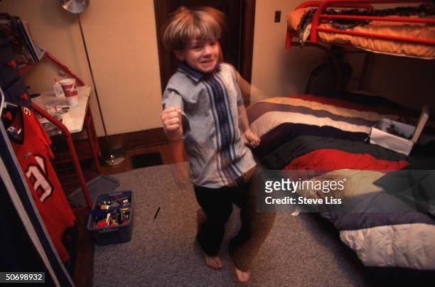 Marty, 9-year-old child diagnosed w. Attention deficit/hyperactivity disorder , dancing around his room, re controversy about prevalent use of...