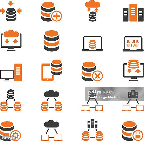 ilustraciones, imágenes clip art, dibujos animados e iconos de stock de conjunto de iconos de la base de datos - volumen