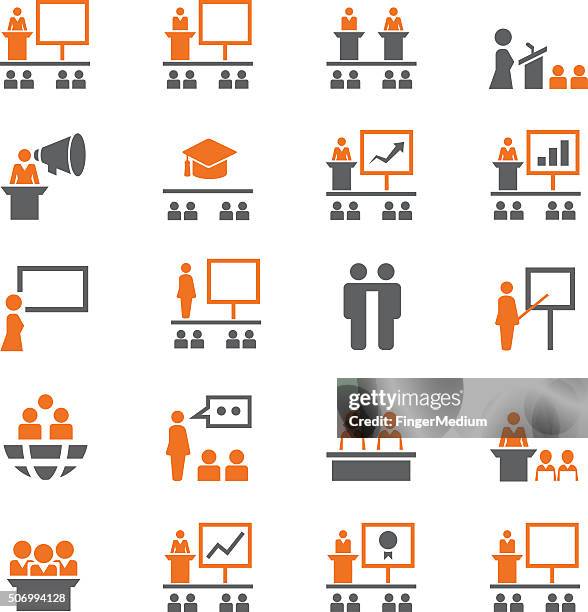 presentation icon set - black man looking up stock illustrations