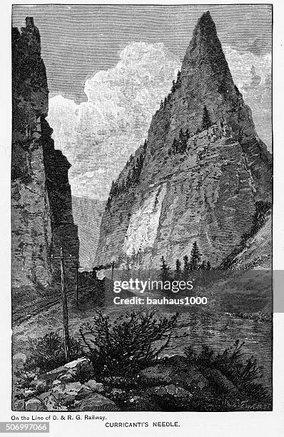 curricanti’s needle victorian engraving - gunnison national forest stock illustrations