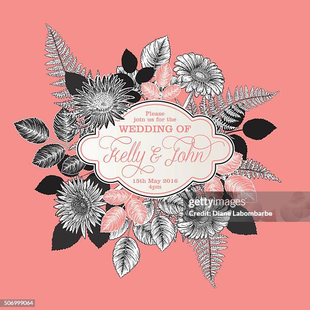 botanical blumen hochzeit einladung vorlage - gartenparty stock-grafiken, -clipart, -cartoons und -symbole