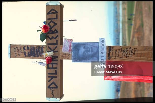 Cross in remembrance of Dylan Klebold, who w. Friend Eric Harris went on shooting spree at Columbine High School killing 13 & ending in their...