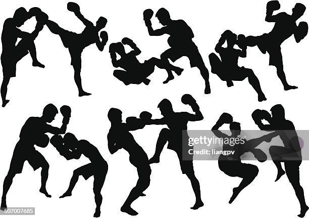 ilustraciones, imágenes clip art, dibujos animados e iconos de stock de kick boxing - muay thai