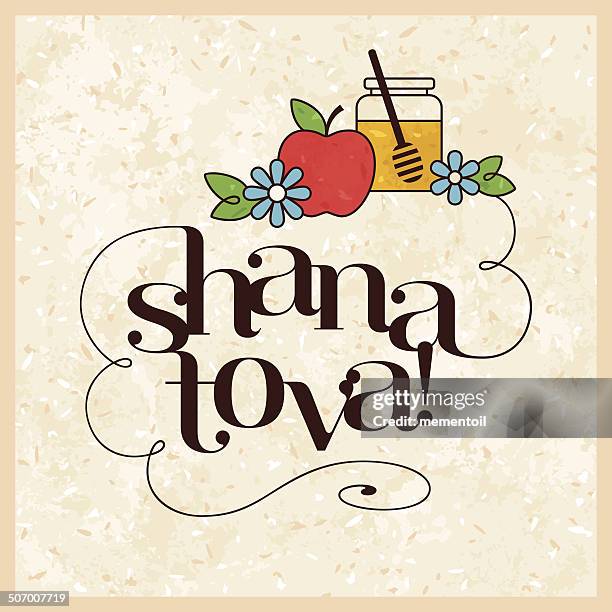 shana tova template - apples and honey stock illustrations