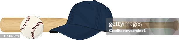baseball bat, hat and ball - softball bat stock illustrations