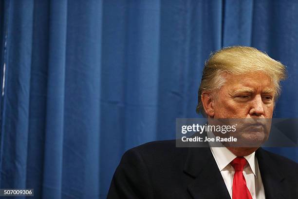 Republican presidential candidate Donald Trump waits to be introduced during a campaign event at the University of Iowa on January 26, 2016 in Iowa...