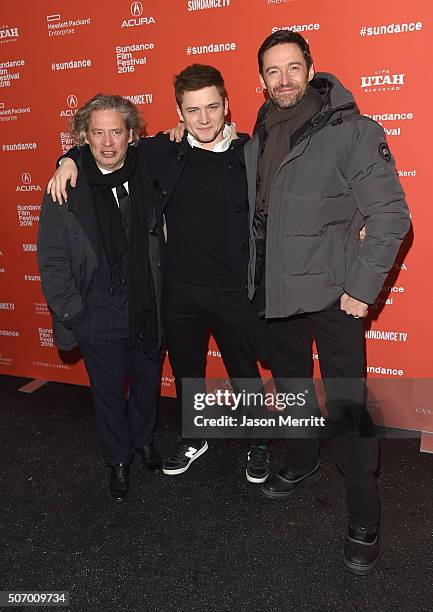 Director Dexter Fletcher and actors Taron Egerton and Hugh Jackman attend the Community/Townie Tuesday at Library Center Theater on January 26, 2016...