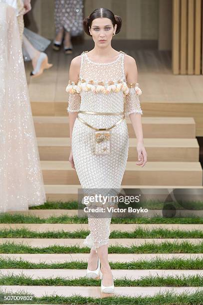 Model Bella Hadid walks the runway during the Chanel Haute Couture Spring Summer 2016 show as part of Paris Fashion Week on January 26, 2016 in...