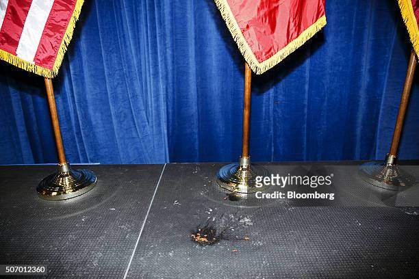 The remains of a tomato thrown by a protester at Donald Trump, president and chief executive of Trump Organization Inc. And 2016 Republican...