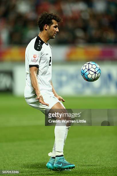 Naji Natiq Suad of Iraq in action during the AFC U-23 Championship semi final match between Japan and Iraq at the Abdullah Bin Khalifa Stadium on...