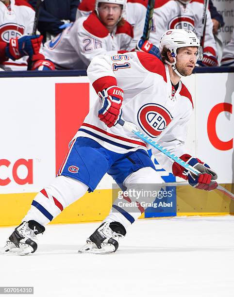 David Desharnais of the Montreal Canadiens turns up ice against the Toronto Maple Leafs during game action on January 23, 2016 at Air Canada Centre...