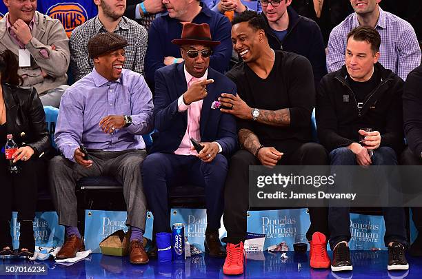 Smoove and Brandon Marshall attend the Oklahoma City Thunder vs New York Knicks game at Madison Square Garden on January 26, 2016 in New York City.