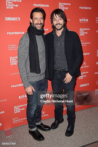 Actor Jose Maria Yazpik and director Diego Luna attend the "Mr. Pig" Premiere during the 2016 Sundance Film Festival at Eccles Center Theatre on...