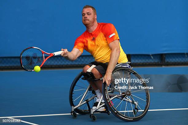 Maikel Scheffers of the Netherlands competes in his first round match against Joachim Gerard of Belgium during the Australian Open 2016 Wheelchair...