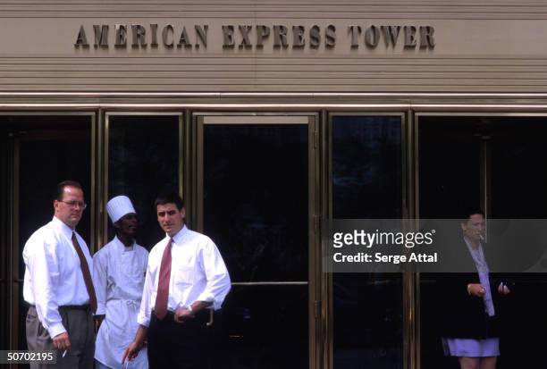 Men outside American Express Bldg.