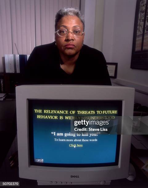 Von Stuben High School assistant principal Phyllis Hodges running Mosaic-2000, computer threat-assessment program, artificial-intuitionsoftware being...