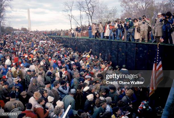 Crowd gathered at dedication ceremony of Vietnam Memorial.