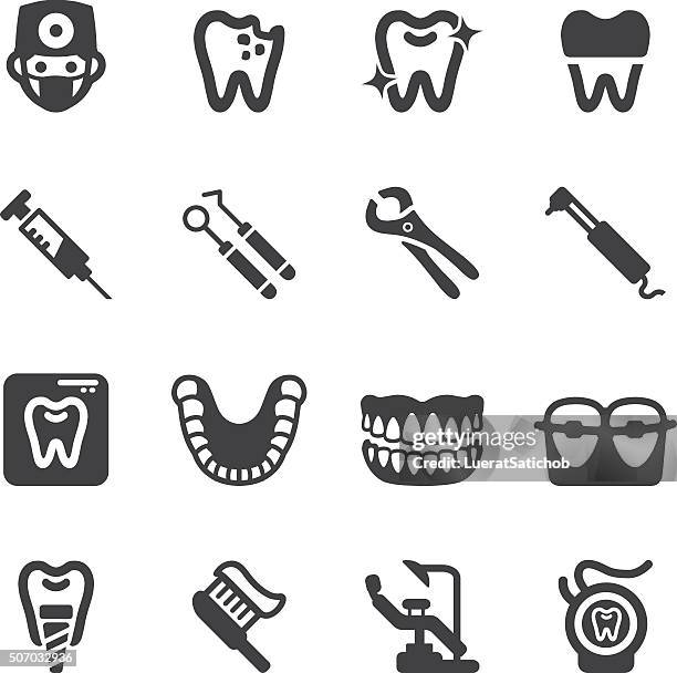 stockillustraties, clipart, cartoons en iconen met dental silhouette icons | eps10 - dental implant