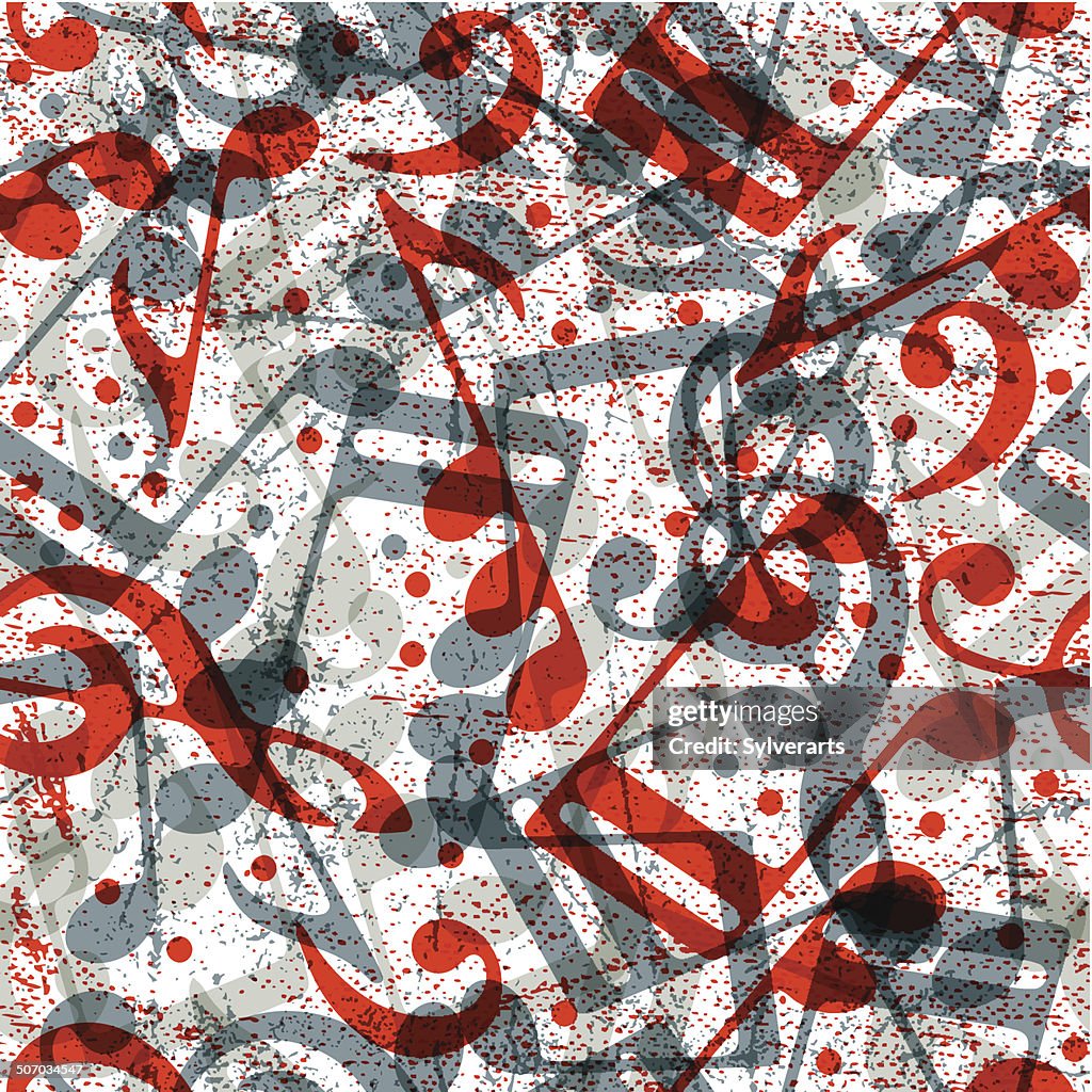 String Notes Texture Musical Notes Seamless Pattern With Grunge Texture High-Res Vector ...