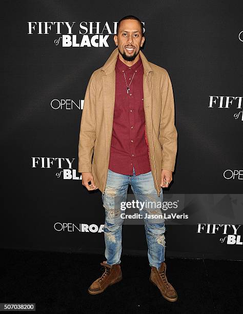 Actor Affion Crockett attends the premiere of "Fifty Shades of Black" at Regal Cinemas L.A. Live on January 26, 2016 in Los Angeles, California.