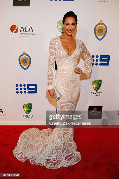 Kyly Clarke arrives at the 2016 Allan Border Medal ceremony at Crown Palladium on January 27, 2016 in Melbourne, Australia.