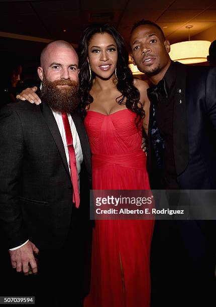 Director Michael Tiddes, actress Kali Hawk and actor Marlon Wayans attend the after party for the premiere of Open Road Films' "Fifty Shades of...