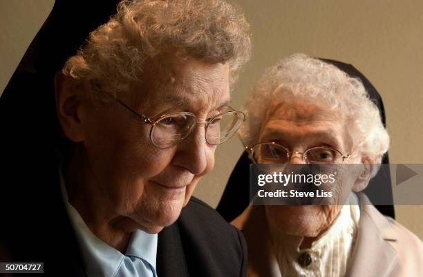 The Nun Study subjects Sisters Alcantara and Nicolette in a pensive moment at the School Sisters of Notre Dame convent where University of Kentucky...