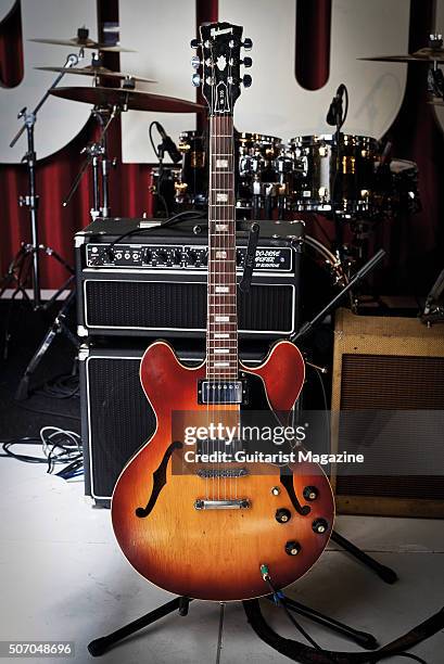 Portrait of American jazz guitarist Larry Carlton, photographed before a live performance at the Glee Club in Cardiff, on June 17, 2015.