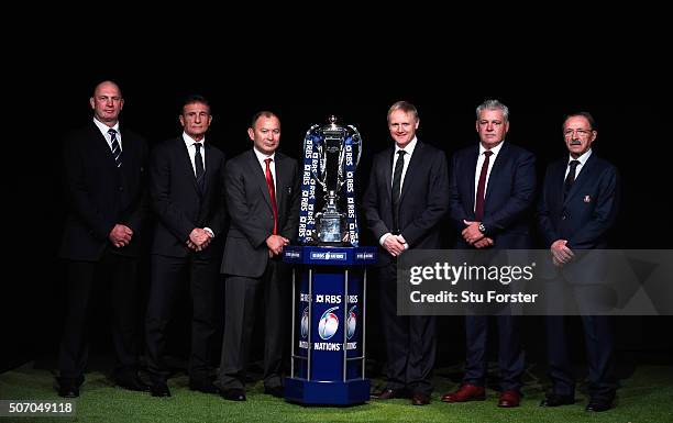 Scotland head coach Vern Cotter, France head coach Guy Noves, England head coach Eddie Jones, Ireland head coach Joe Schmidt, Wales head coach Warren...