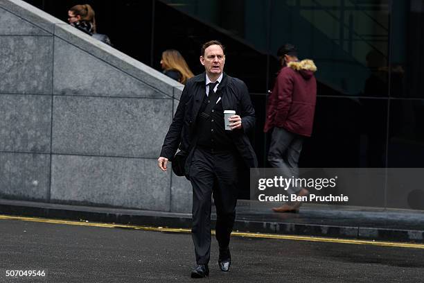 Defendant Noel Cryan arrives at Southwark Crown Court on January 27, 2016 in London, England. Six brokers are facing charges of rigging Libor, a...