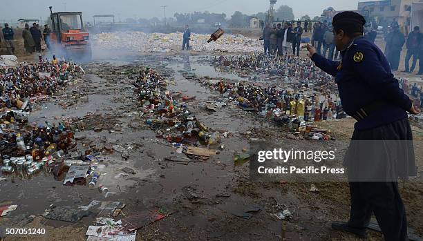 Pakistani customs officials burn the illegal drugs that was seized on the eve of International Customs Day at Wagha Border.