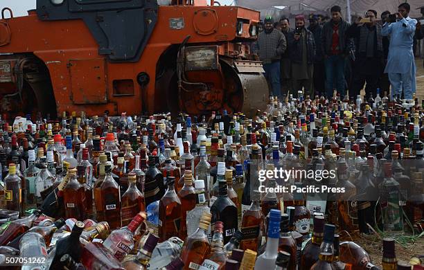 Pakistani customs officials burn the illegal drugs that was seized on the eve of International Customs Day at Wagha Border.