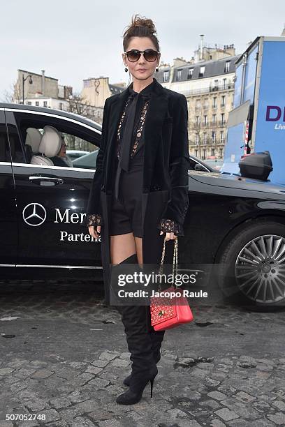 Clotilde Courau arrives at the Elie Saab fashion show Paris Fashion Week Haute Couture Spring/Summer 2016 on January 27, 2016 in Paris, France.