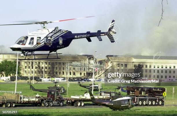 Rescue efforts continuing at the Pentagon following terrorist attack.